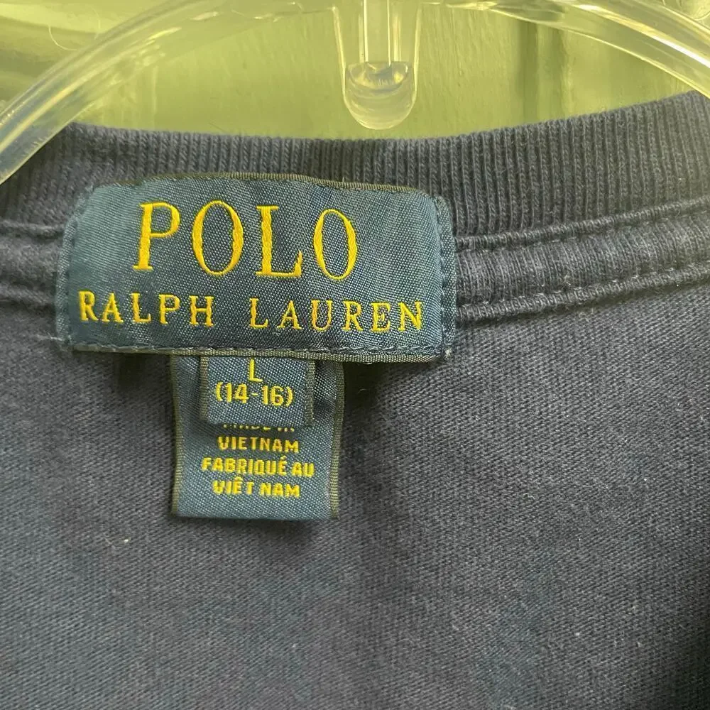 Polo Ralph Lauren Boys Long Sleeve Tee Shirt Size Large Navy Red 10-12 Preppy